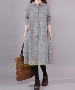 ミディアム | シャツワンピ 2WAY カーディガン 長袖 ロング 無地 体型カバー ワンピース アウター レディース チェック柄 通学通勤 お出かけ OL 春秋 20代/30代/40代/50代