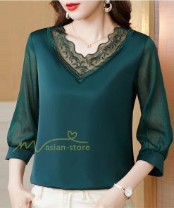 tシャツ・カットソー | Tシャツ レディース 7分袖 七分袖 カジュアル Vネック おしゃれ 女性用 シンプル 無地 ブラック 着痩せ レース付き シフォンシャツ 母の日 20代30代40代50代