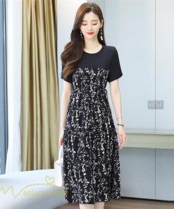 ミディアム | ワンピース Aライン レディース 着痩せ 上品 カジュアル 半袖 切り替え 小花柄 きれいめ 上品 大きいサイズ 30代 大きいサイズ 大人 20代 40代 お出かけ