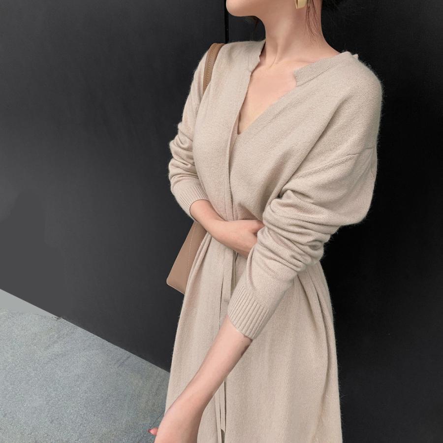 ワンピース | キーネック 大人 おしゃれ ロングワンピ 秋冬 シンプル 上品 ニットレディース セーター暖かい