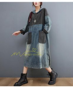 マキシ | ワンピース レディース デニムワンピース ロングワンピース 長袖 大きいサイズ 着痩せ 体型カバー 通勤 OL お出かけ 春秋 フード付き 上品 30代/40代/50代/60代