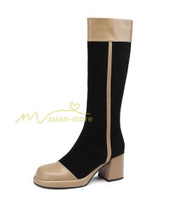 ロングブーツ | レディース ブーツ 秋冬 シューズ 靴 太ヒール チャンキーヒール 合皮ブーツ PUブーツ ロング靴 コスプレ COS くつ 大人 サイドファスナー