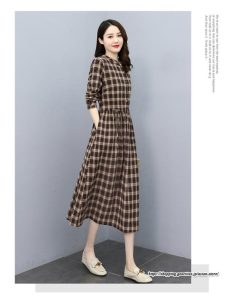 マキシ | チェックワンピース 秋ワンピース ロングワンピース 長袖ワンピース レディース ワンピース 秋物 ミモレ丈 スリム 大人 長袖 チェック柄 リボン付き 30代