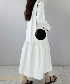 マキシ | シャツワンピース モックネック レディース 無地 長袖 切り替え Aラインワンピース 20代30代 フリーサイズ 春 ゆるワンピース コーデ 40代50代 秋 体型カバー