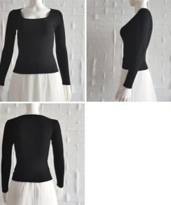 ニット・セーター | スクエアネック リブニットトップス 秋冬