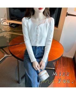 tシャツ・カットソー | ショート丈Tシャツ レディース 長袖Tシャツ カットソー タイト スリム 無地 トップス 綿 秋物 可愛い 小さい 通学通勤 20代30代 インナー 綿Tシャツ