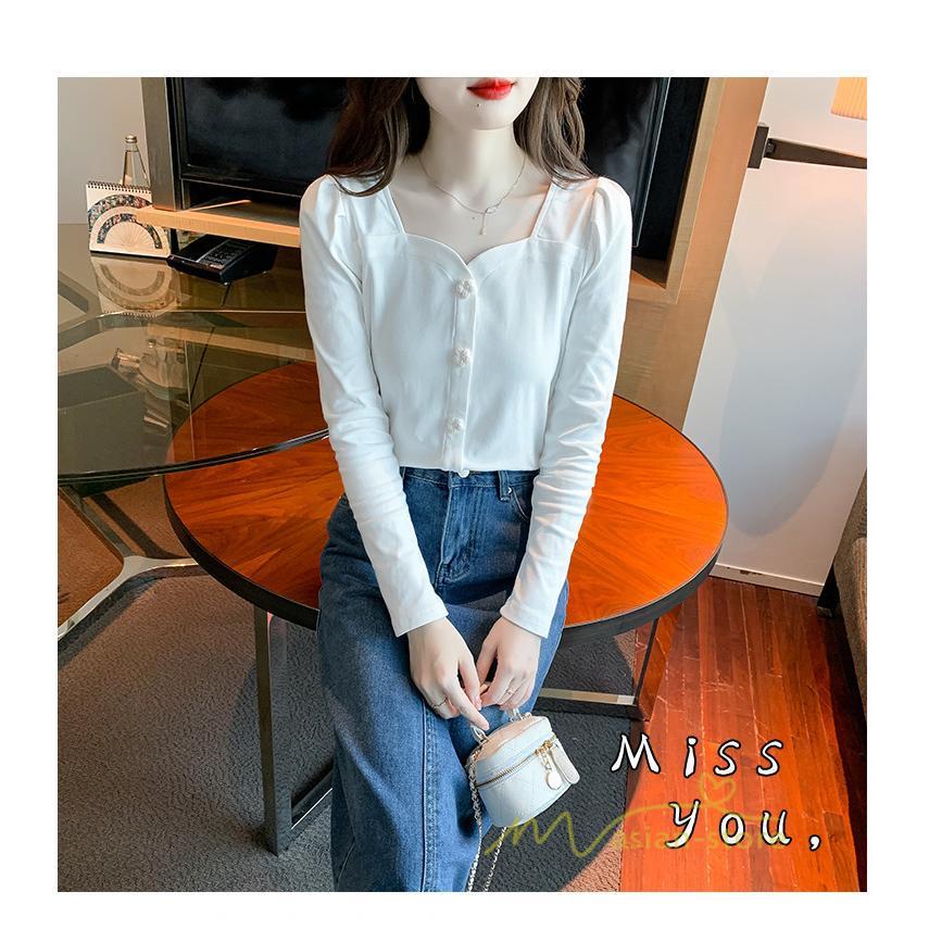 tシャツ・カットソー | ショート丈Tシャツ レディース 長袖Tシャツ カットソー タイト スリム 無地 トップス 綿 秋物 可愛い 小さい 通学通勤 20代30代 インナー 綿Tシャツ