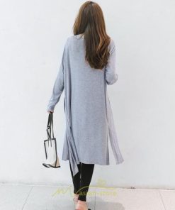 カーディガン | 春物 レディース 無地 カットソー ライトアウター ロング羽織り スリム グレー フェミニン 長袖 柔らか 女の子 20代30代