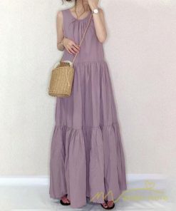 マキシ | ロングワンピース ノースリーブ タンクワンピース Aラインワンピース 揺れる ゆったり 海 旅行 レディース 秋服 無地 可愛い 夏物 インナー 後ろレースアップ