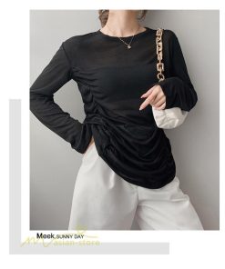 tシャツ・カットソー | Tシャツ Tシャツ レディース 無地 長袖 トップス カジュアルTシャツ おしゃれ クルーネック 秋服 夏秋 インナー 日常感 大きいサイズ 薄手 タック ゆったり 上品