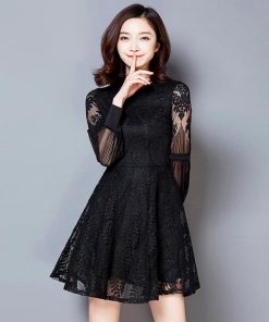 ワンピース | 総レース パーティードレス スカラップ ベルト付き パフスリーブ フレアワンピ 披露宴 レディース 透け感