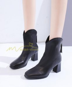 ショートブーツ | ブーティー ブーツ レディース シューズ 靴 太ヒール チャンキーヒール 合皮ブーツ PUブーツ くつ 春秋冬 美脚 黒靴 後ろファスナー 大人