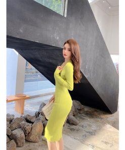 タイト | ニットワンピース長袖 タイトワンピース ストレッチワンピース 長袖ワンピース 膝丈 スリム お呼ばれ セクシーワンピース 上品 高級感 美ライン