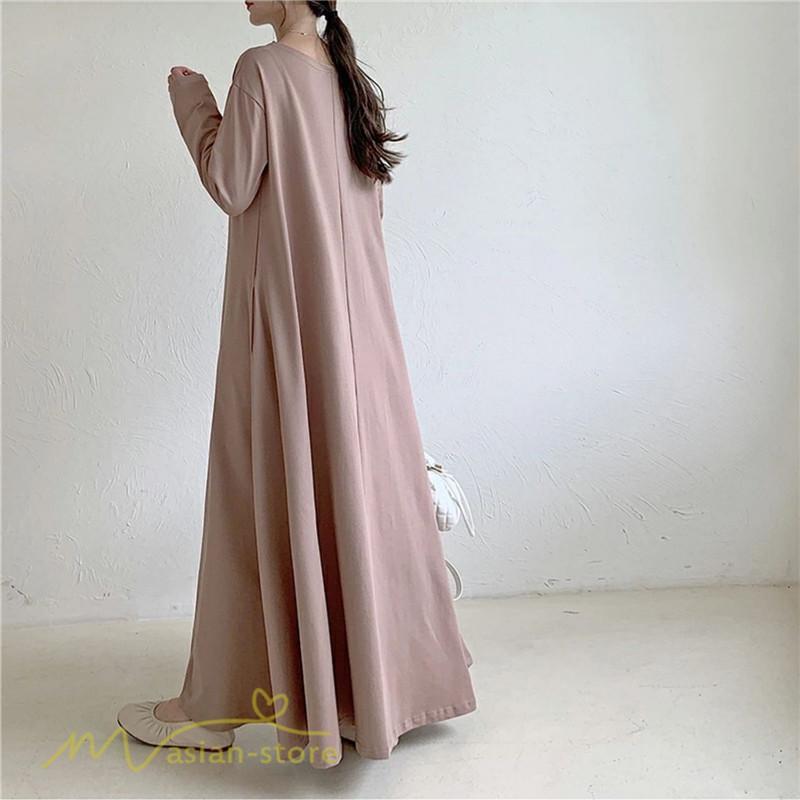 マキシ | Aラインワンピース ワンピース レディース 無地 長袖 マキシワンピース プルオーバー カジュアル 20代 30代 ゆったり 体型カバー フレア 40代 50代 おしゃれ