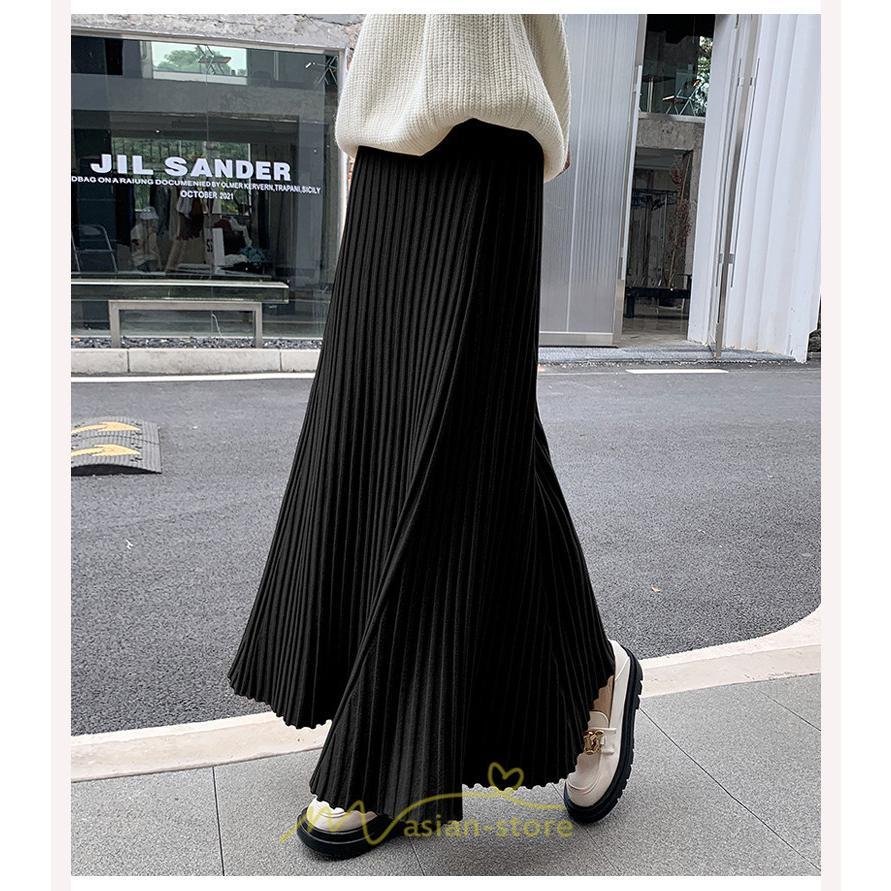 スカート | レディース プリーツ秋 冬 ロング マキシ 落ち感 ウエストゴム ハイウエスト ニット 秋冬コーデ あったか きれいめ おしゃれ カジュアル