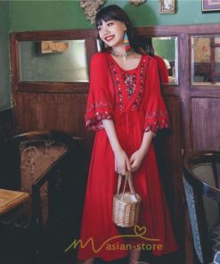 マキシ | ワンピース トップス ロング ロングワンピース 綿麻 夏秋 レディース 大人 おしゃれ シンプル ナチュラル カジュアル 刺繍 花柄 丸首 華やか 上品