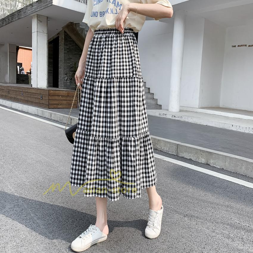 スカート | チェック柄 ロング丈 フレア ボトムス レディース おすすめ おしゃれ ブラック フリーサイズ カジュアル お出かけ 通勤通学 着痩せ 20代30代40代50代
