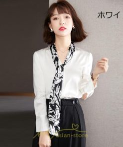 シャツ・ブラウス | シャツ ブラウス 秋冬 レディース スカーフタイ きれいめ フォーマル 春 長袖 白 通勤 OL フェミニン 上品 ゆったり エレガント ビジネス 2022新作