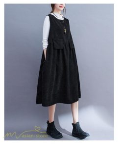 ノースリーブ | ワンピース 秋 冬 レディース 無地 可愛い 新作 丸首 コーデュロイ ひざ丈 ミディアムワンピース ゆったり シンプル ゆるワンピース プルオーバー