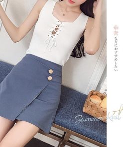 Tシャツ・カットソー | ニットキャミソール レースアップ 春夏 ノースリーブ レディース ニットビスチェ タンクトップ トップス