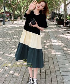 ミディアム | フレアワンピース 半袖 夏物 レディース ロングワンピース ミモレ丈 ギャザー Aラインワンピース 揺れる 大人 切り替え 20代30代 可愛い