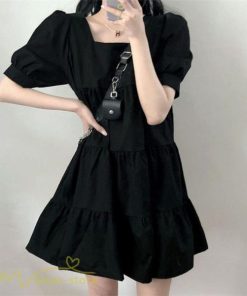 ミニ丈 | ワンピース 無地 レディース ショートワンピース 半袖 かわいい スクエアネック サマーワンピース 夏新作 カジュアル 黒 Aラインワンピース XL ゆったり 白