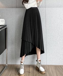 ロングスカート | 不規則裾 プリーツスカート ハイウエスト
