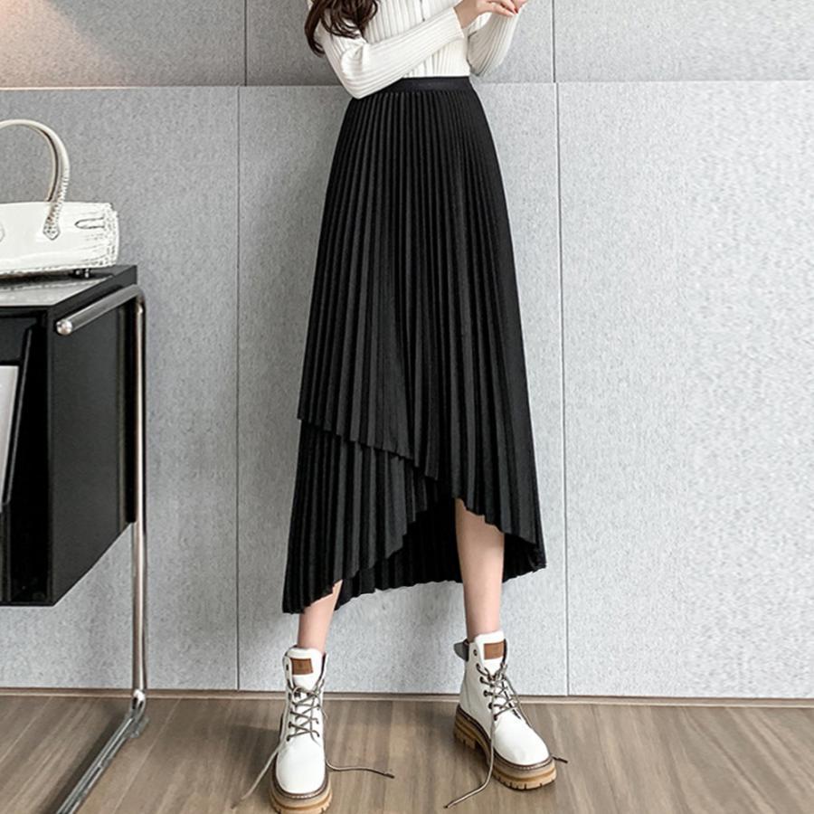 ロングスカート | 不規則裾 プリーツスカート ハイウエスト