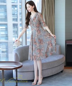 ミディアム | Aラインワンピース レディース 着痩せ 花柄 きれいめ おしゃれ 上品 20代 30代 40代 Vネック エレガント ワンピース 膝丈 上品 ミディアムワンピース サマー