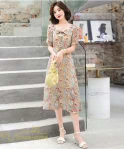 ミディアム | ワンピース Aライン レディース サマーワンピース 花柄 フレア 上品 シフォン 薄手 夏 新作 カジュアル 大人 着痩せ 裾口スリット 上品 おでかえk きれいめ