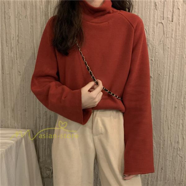 パーカー | トレーナー レディース 厚手 秋冬 コーデ 無地 ハイネック トルネック 長袖 着回し 裏起毛 暖かい 可愛い フリーサイズ ゆったり 7色 プルオーバー カジュアル