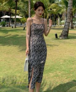 マキシ | サマーワンピース レディース 夏 ノースリーブ ワンピース 新作 きれいめ 着痩せ 可愛い 韓国風 旅行 花柄 裾口スリット 大人 30代 サマー 20代 お出かけ 40代