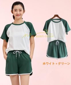 セットアップ | ルームウェア レディース 部屋着 リラックス 上下セット イージーパンツ スポーツスーツ ポケット付 2点 Tシャツ 半袖 ショートパンツ ゴム仕様
