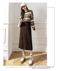 スカート | Aライン秋冬コーデ ウエストゴム カジュアル 20代 30代 着痩せ 秋 冬 ひざ下丈 パイル地 OL 40代 ポケット ビジネス 50代 裾口スリット