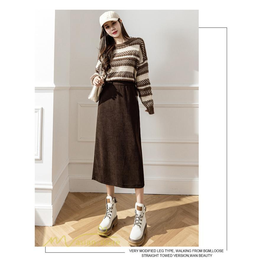 スカート | Aライン秋冬コーデ ウエストゴム カジュアル 20代 30代 着痩せ 秋 冬 ひざ下丈 パイル地 OL 40代 ポケット ビジネス 50代 裾口スリット