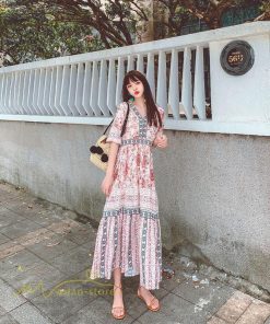 マキシ | 夏ワンピース ロングワンピース フレアワンピース 五分袖 落ち感 涼しい Vネック 大人 可愛い 旅行 パーティードレス お呼ばれワンピース 30代40代 ビーチ