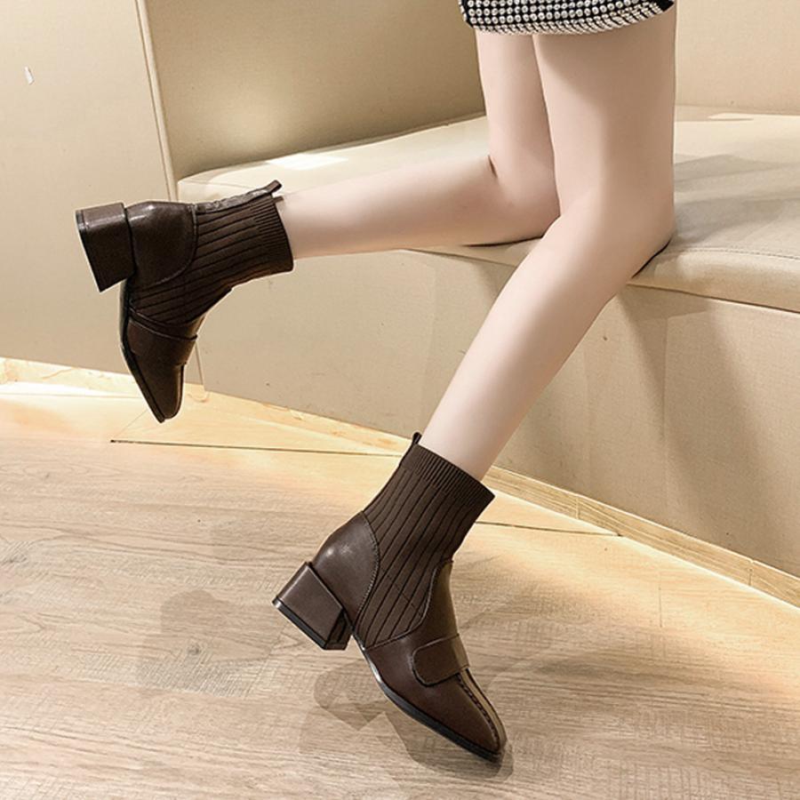 ショートブーツ | ソックス風ブーツ チャンキーヒール 痛くない 歩きやすい 美脚ブーツ ストレッチブーツ ハイカット レディース