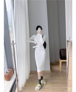 ニットワンピース | レディース 冬 きれいめ ニットフレア ロング おしゃれ タートルネック 秋冬 送料無料 可愛い 20代30代40代50代 ベルト付き おしゃれ 通勤