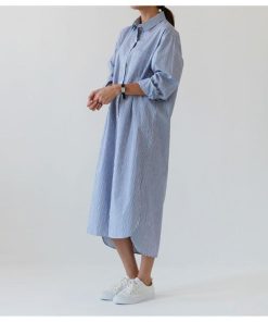 シャツ・ブラウス | 秋服　レディース　秋　ファッション　ロングシャツ ワンピース シャツワンピース ロングワンピース 長袖 20代30代 ゆったり ストライプ 体型カバー
