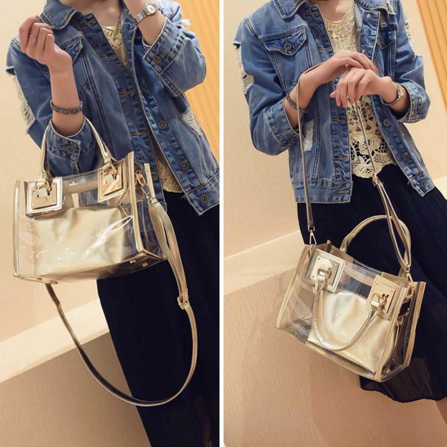 トートバッグ | レディース PVC 春夏 ショルダーバッグ クリアバッグ プールバッグ 透明