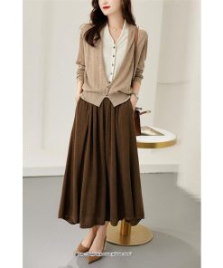 セットアップ | ニットレディース ドッキングニット ニットスカート 秋冬 上品 無地 羽織り フレアスカート ニットカーディガン ウエストゴム