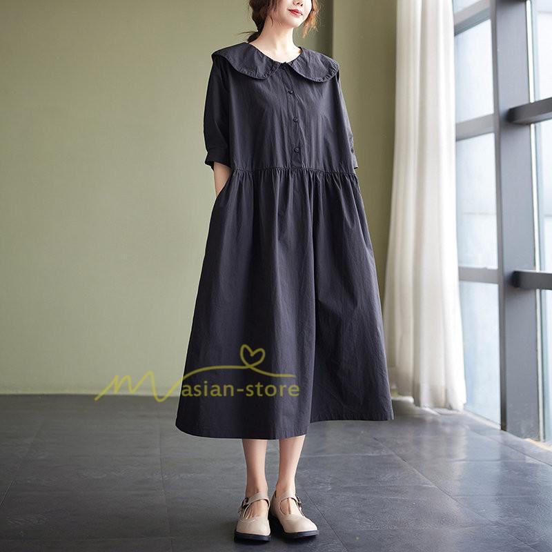 マキシ | 【大人風ロングワンピ】ワンピース レディース 夏 シンプル 無地 大人 通勤着 ロングワンピース ゆったり 20代30代40代 2022 お出かけ 着痩せ カジュアル 上品