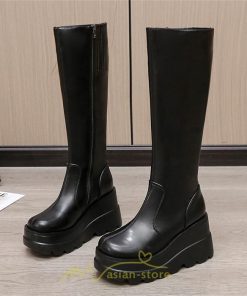 ロングブーツ | レディース ブーツ 厚底 歩きやすい 痛くない 定番 カジュアル 人気ブーツ ファスナー 黒 ブラック シンプル 美脚 おしゃれ 白 オフホワイト