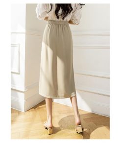 スカート | ボトムス 膝下 スリット ひざ下 Aライン ウエストゴム 楽 大人 きれいめ 20代 30代 40代 サイドチャック 通勤 上品 ビジネス オフィス