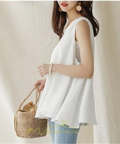 シャツ・ブラウス | ブラウス トップス ノースリーブ レディース tシャツ タンクトップ ベルト付き 広い裾 フレア裾 涼しい 涼感 体型カバー ゆったり 綿麻 夏 おしゃれ 大人 無地