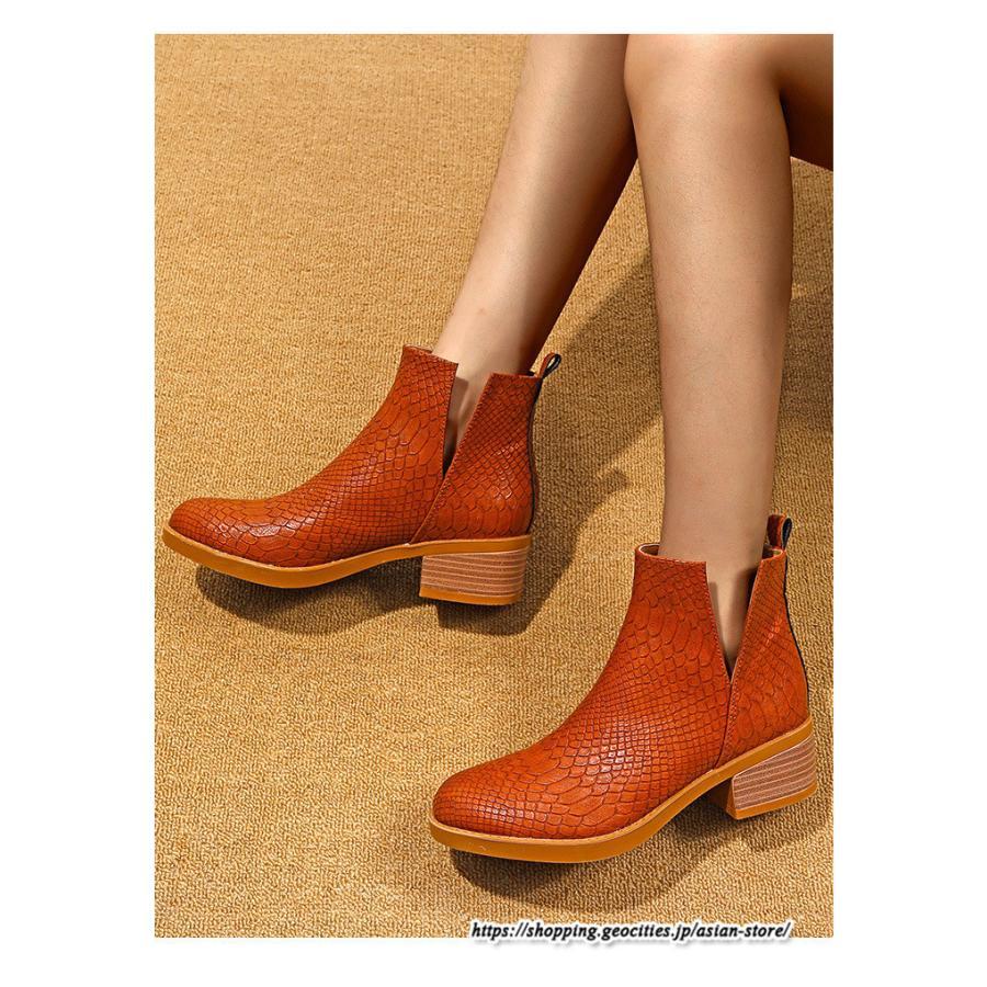 ショートブーツ | 大きいサイズ26.5cm レディース 上品 ブーツ 秋冬 春 チャンキーヒール 太ヒール シンプル ミドルヒール ブーティー 大人 スリッポン 黒ブーツ