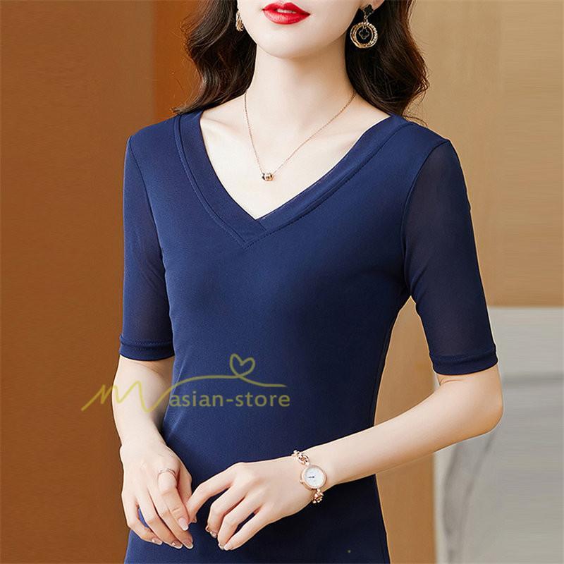tシャツ・カットソー | Tシャツ レディース カジュアル Vネック おしゃれ 女性用 シンプル 無地 20代30代40代50代 カシュクール インナー フェミニン 上品 お出かけ 着痩せ カジュアル