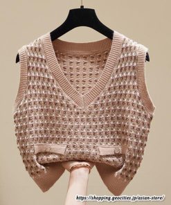 ベスト | ニットレディース トップス Vネック タンクトップ ノースリーブ 袖なし インナー ニット 女ニット 20代30代 重ね着風 レイヤード風 セーター