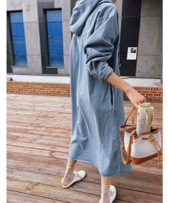 デニムワンピース | フード付き レディース デニム ワンピース 20代 30代 長袖 Aライン プルオーバー カジュアル 秋 冬 新作 40代 フリーサイズ シンプル 50代