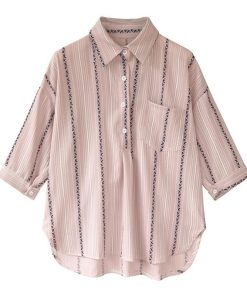 シャツ・ブラウス | 七分袖ブラウス レディースシャツ ストライプ プルオーバー 可愛い スリム ピンク 夏服 女の子 ストリート カジュアル 通勤 ブラウス かわいい 通学